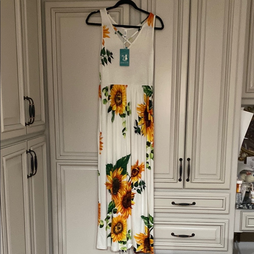 New Sunflower Loose Plain Casual Long with Pockets Maxi Dress